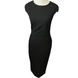 Zara Basic Classic Black Midi Dress Full Back Zipper‎ Form Fitting Neutral Sz XS